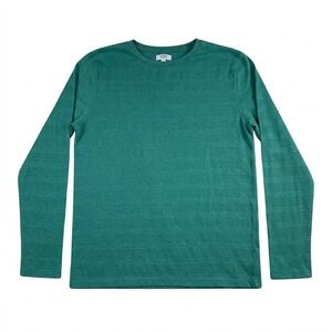PX Clothing Mens Textured Long Sleeve T-Shirt Green Large Cotton Blend Crew Neck